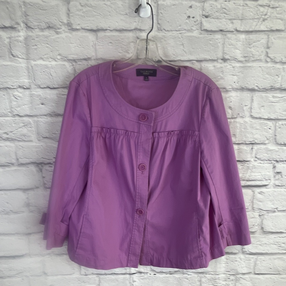 Talbots Purple Preppy Button Front 3/4 Sleeve Swing Jacket Size 12 Feminine READ
